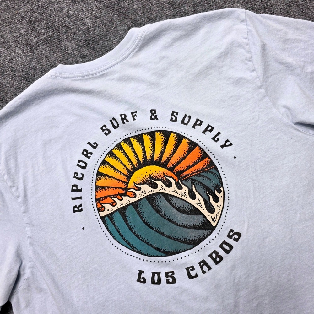 Rip Curl Los Cabos Surf Supply Graphic T-Shirt Men's Large Light Blue Cotton Tee